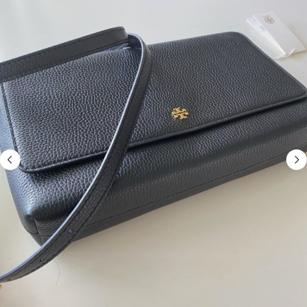 NWT!NEW!Tory Burch Blake Flap Pebbled Leather Crossbody Large Black -Women Bag - Picture 5 of 10